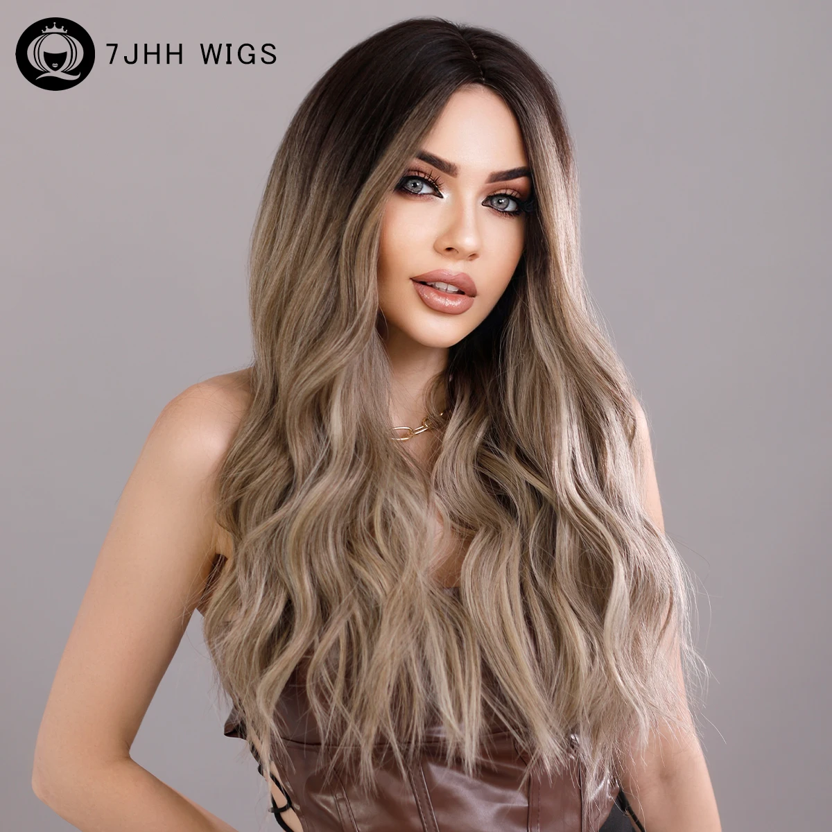 wigs long wavy curly omber gray