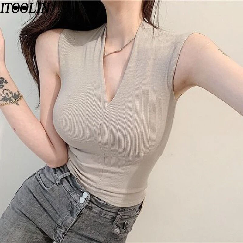 knitted crop top women embroidery skinny